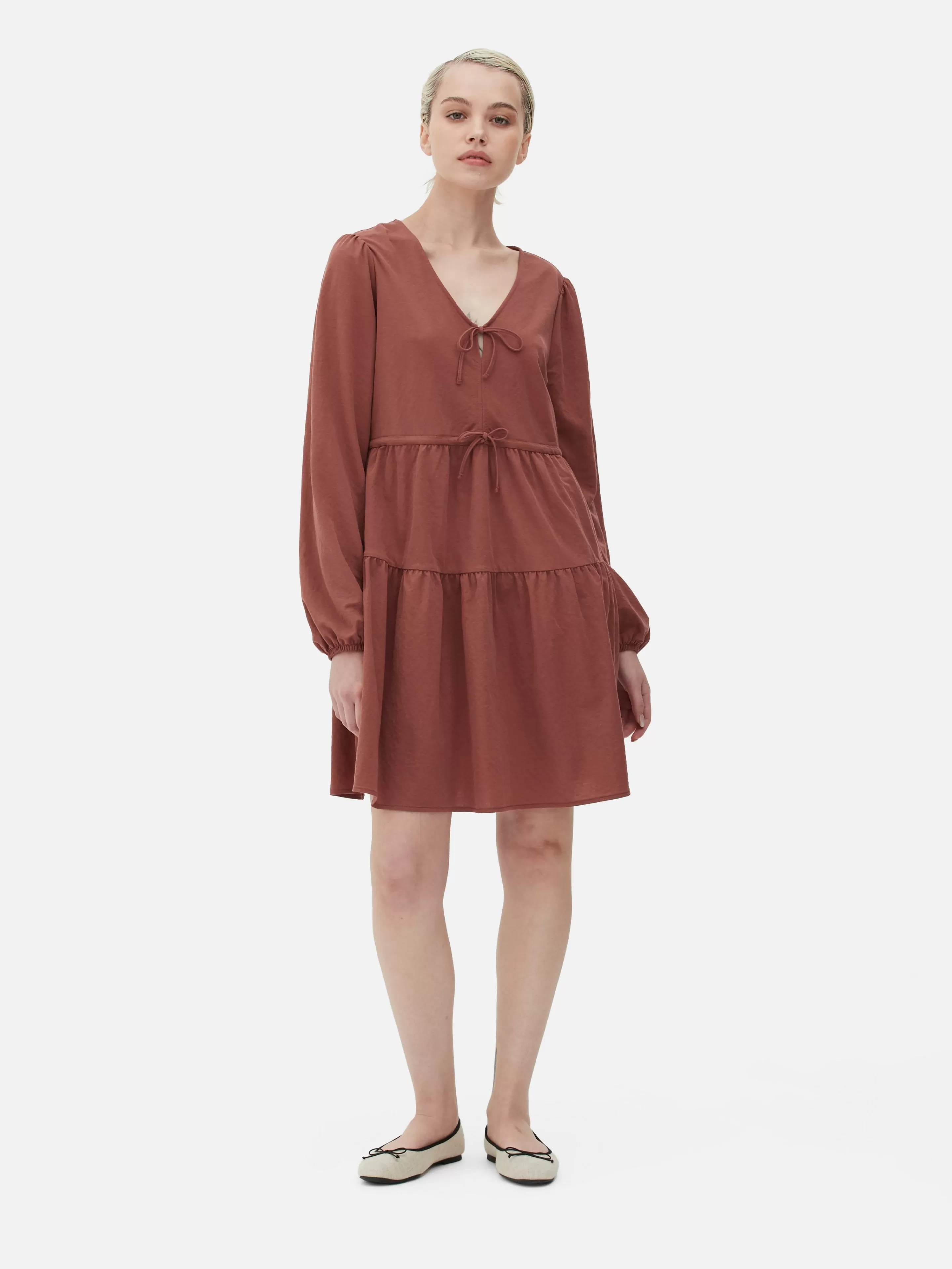 Mini Robe à Smocks Avec Col En V Et Liens à Nouer-Primark Hot