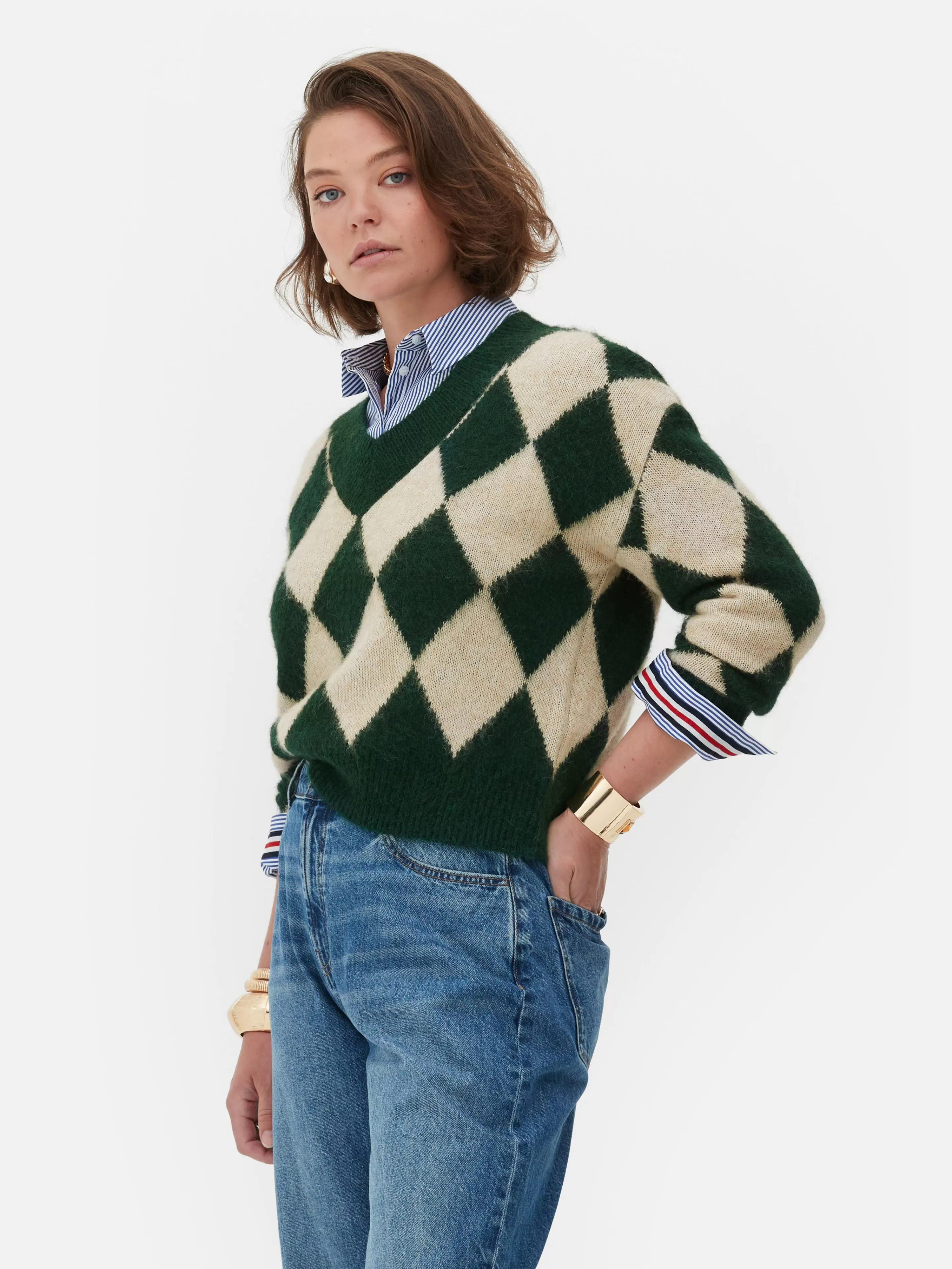 Pull En Maille à Col En V Et Motif Losanges Rita Ora-Primark Cheap