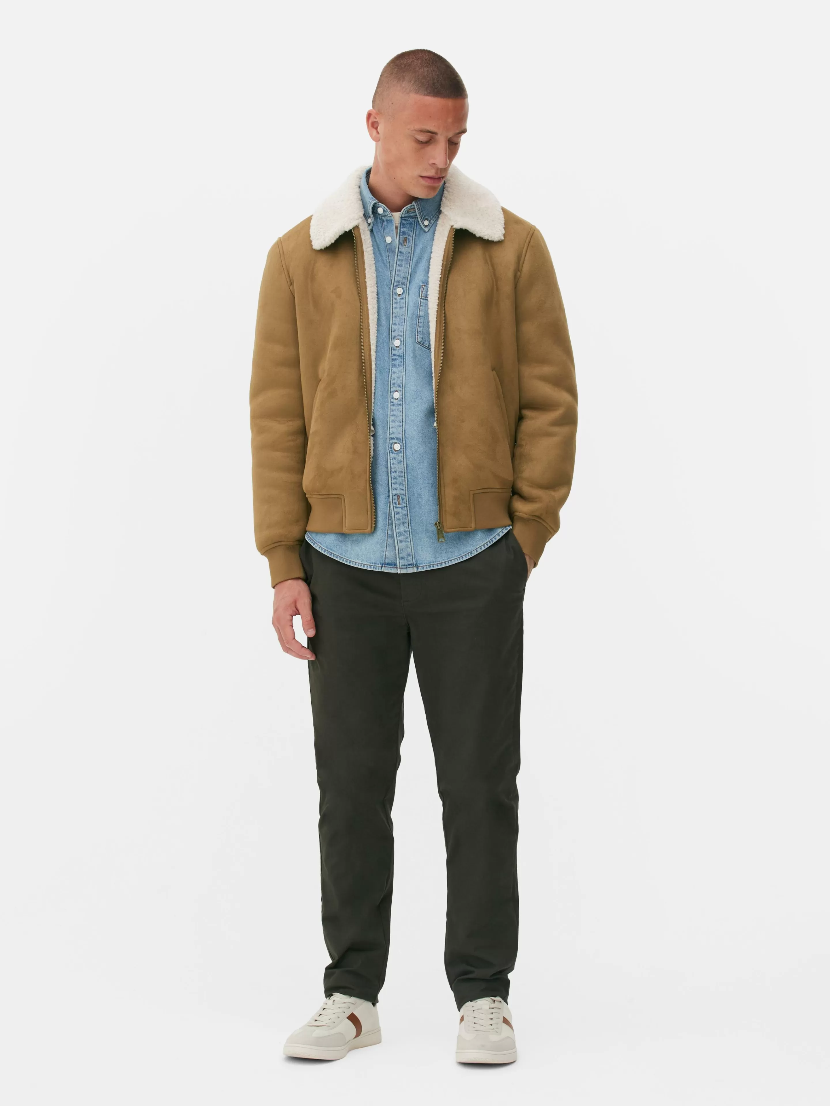 Veste En Suédine à Col Effet Mouton Retourné-Primark Cheap